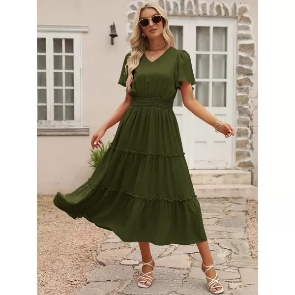 LILLUSORY Womens Smocked Modest Flowy Tiered Maxi Dresses 2023 Summer Casual Short Flutter Sleeve Long Dress