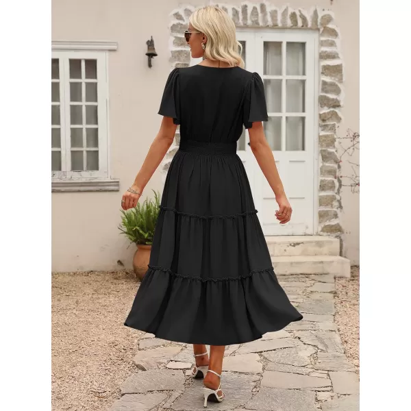 LILLUSORY Womens Smocked Modest Flowy Tiered Maxi Dresses 2023 Summer Casual Short Flutter Sleeve Long Dress