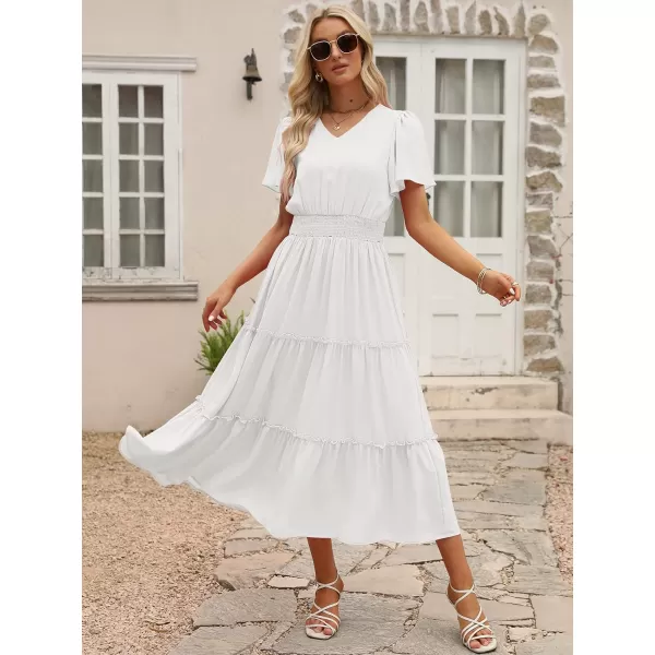 LILLUSORY Womens Smocked Modest Flowy Tiered Maxi Dresses 2023 Summer Casual Short Flutter Sleeve Long Dress