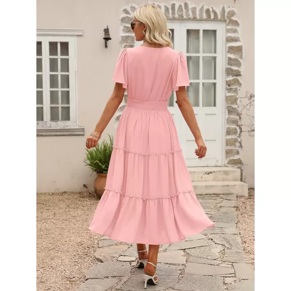 LILLUSORY Womens Smocked Modest Flowy Tiered Maxi Dresses 2023 Summer Casual Short Flutter Sleeve Long Dress