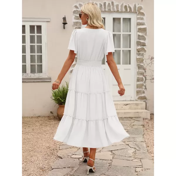 LILLUSORY Womens Smocked Modest Flowy Tiered Maxi Dresses 2023 Summer Casual Short Flutter Sleeve Long Dress