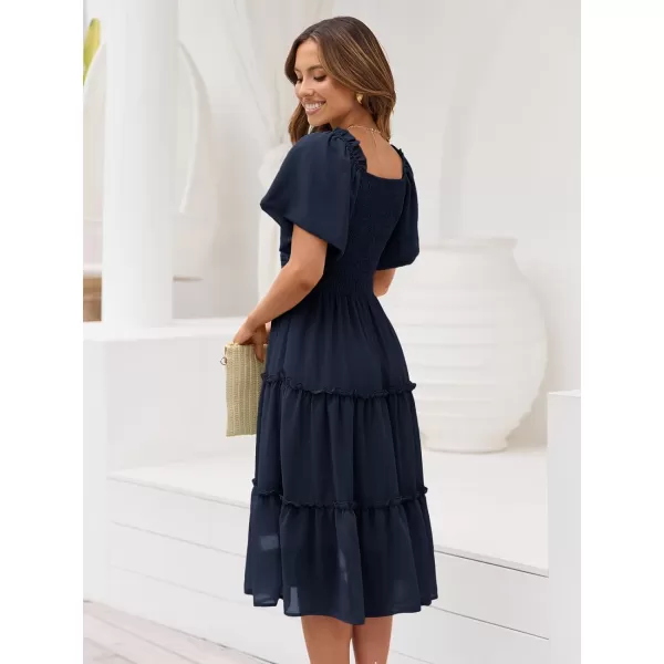 LILLUSORY Women's Summer Casual Flutter Sleeve Square Neck Smocked Midi Dress