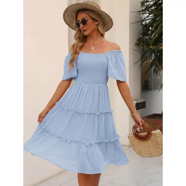 LILLUSORY Women's Summer Casual Flutter Sleeve Square Neck Smocked Midi Dress