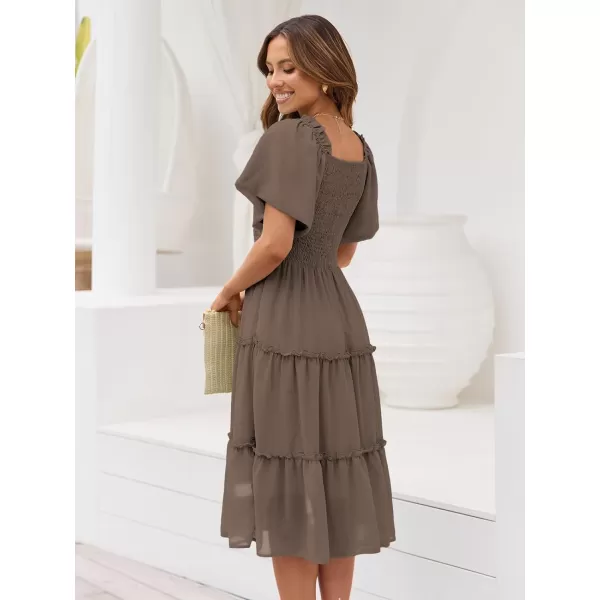 LILLUSORY Women's Summer Casual Flutter Sleeve Square Neck Smocked Midi Dress