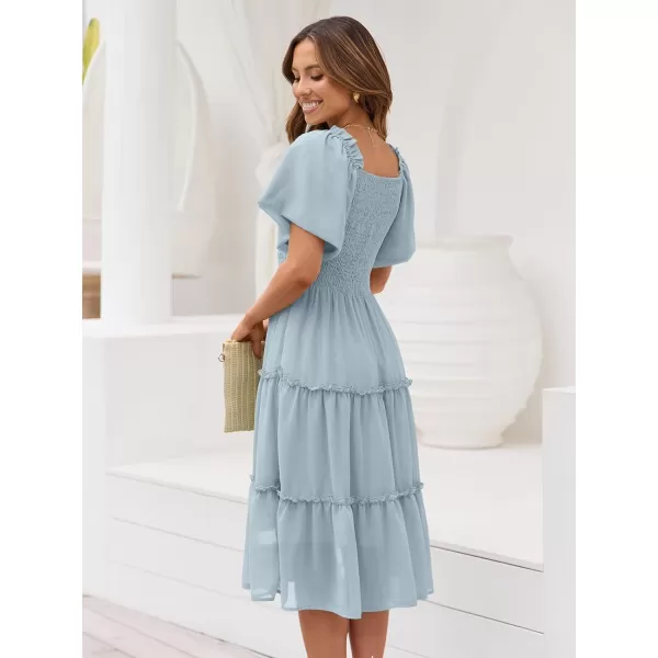 LILLUSORY Women's Summer Casual Flutter Sleeve Square Neck Smocked Midi Dress