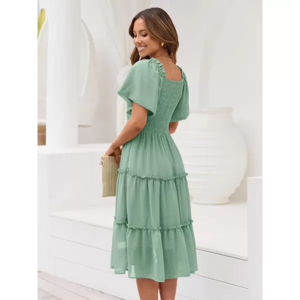 LILLUSORY Women's Summer Casual Flutter Sleeve Square Neck Smocked Midi Dress