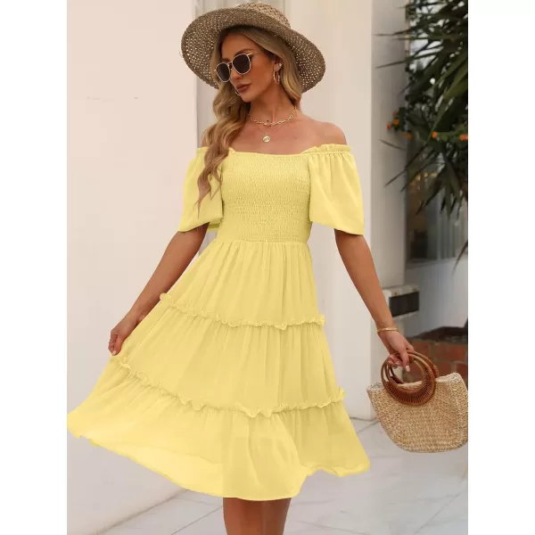 LILLUSORY Women's Summer Casual Flutter Sleeve Square Neck Smocked Midi Dress