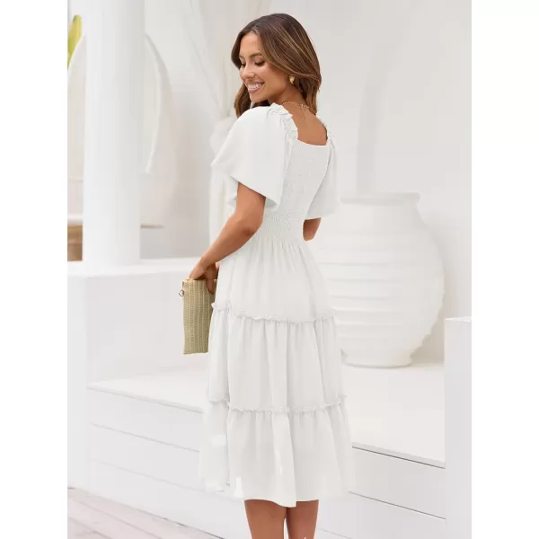 LILLUSORY Women's Summer Casual Flutter Sleeve Square Neck Smocked Midi Dress