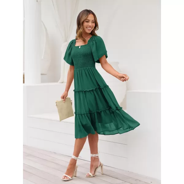 LILLUSORY Women's Summer Casual Flutter Sleeve Square Neck Smocked Midi Dress