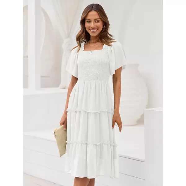 LILLUSORY Women's Summer Casual Flutter Sleeve Square Neck Smocked Midi Dress
