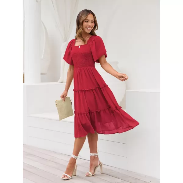 LILLUSORY Women's Summer Casual Flutter Sleeve Square Neck Smocked Midi Dress