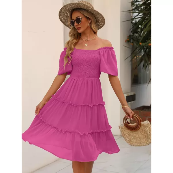 LILLUSORY Women's Summer Casual Flutter Sleeve Square Neck Smocked Midi Dress