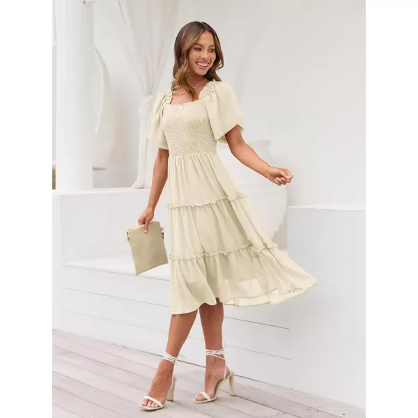 LILLUSORY Women's Summer Casual Flutter Sleeve Square Neck Smocked Midi Dress