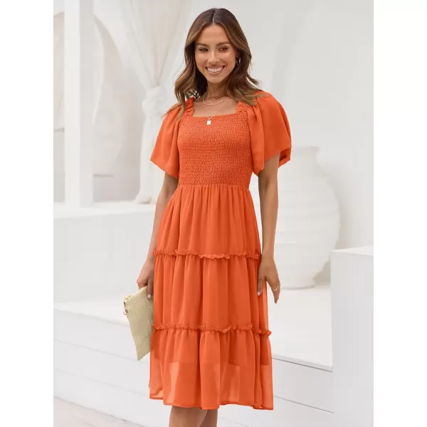 LILLUSORY Women's Summer Casual Flutter Sleeve Square Neck Smocked Midi Dress