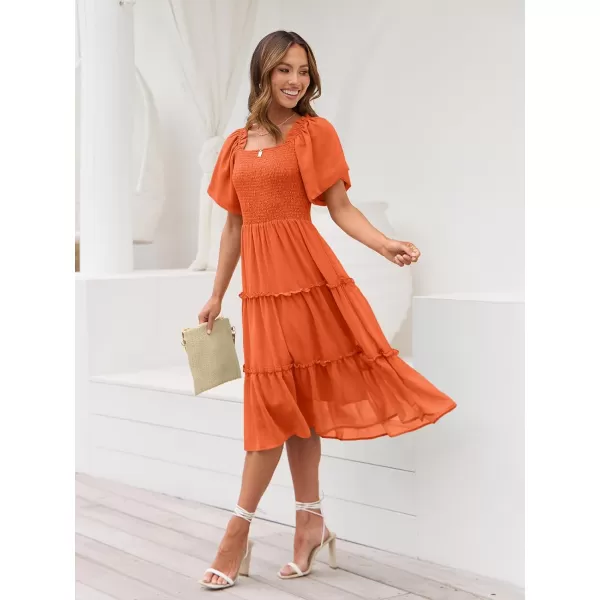 LILLUSORY Women's Summer Casual Flutter Sleeve Square Neck Smocked Midi Dress
