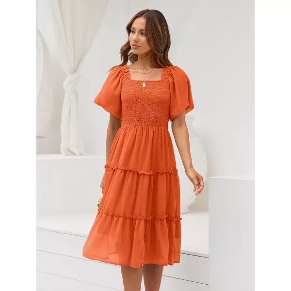 LILLUSORY Women's Summer Casual Flutter Sleeve Square Neck Smocked Midi Dress