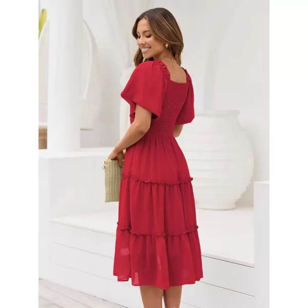 LILLUSORY Women's Summer Casual Flutter Sleeve Square Neck Smocked Midi Dress