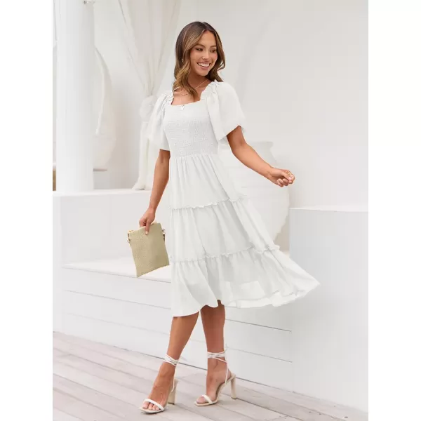 LILLUSORY Women's Summer Casual Flutter Sleeve Square Neck Smocked Midi Dress