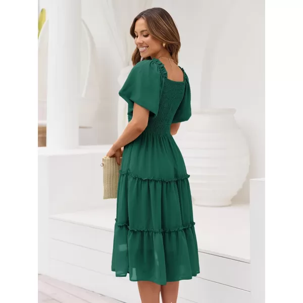 LILLUSORY Women's Summer Casual Flutter Sleeve Square Neck Smocked Midi Dress