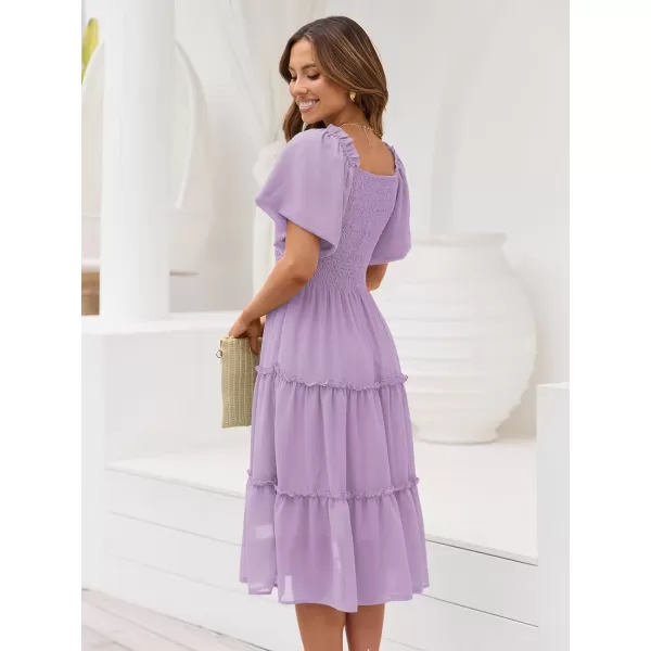 LILLUSORY Women's Summer Casual Flutter Sleeve Square Neck Smocked Midi Dress