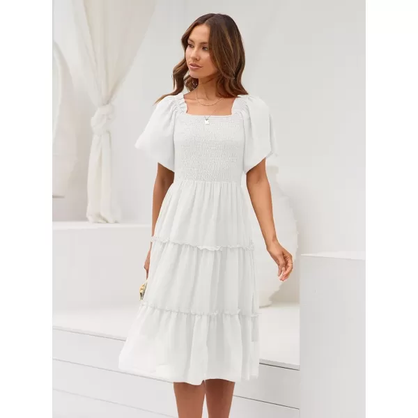 LILLUSORY Women's Summer Casual Flutter Sleeve Square Neck Smocked Midi Dress