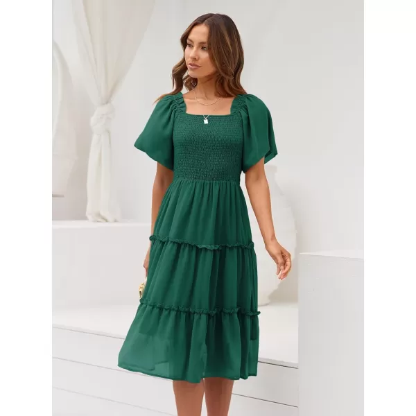 LILLUSORY Women's Summer Casual Flutter Sleeve Square Neck Smocked Midi Dress
