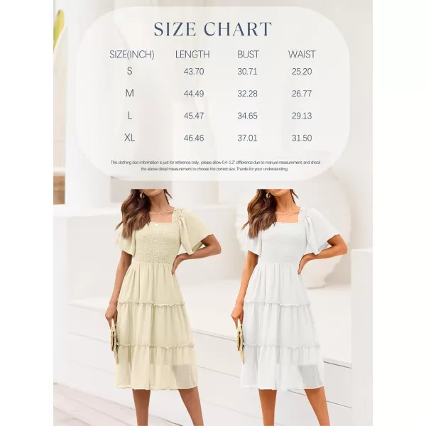 LILLUSORY Women's Summer Casual Flutter Sleeve Square Neck Smocked Midi Dress