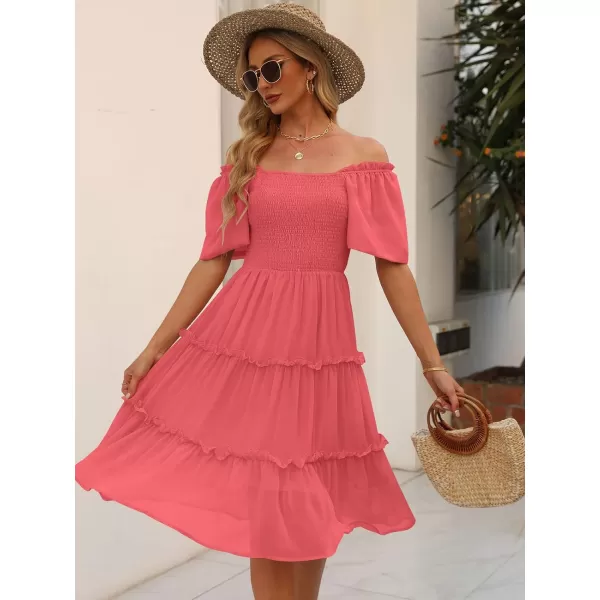 LILLUSORY Women's Summer Casual Flutter Sleeve Square Neck Smocked Midi Dress
