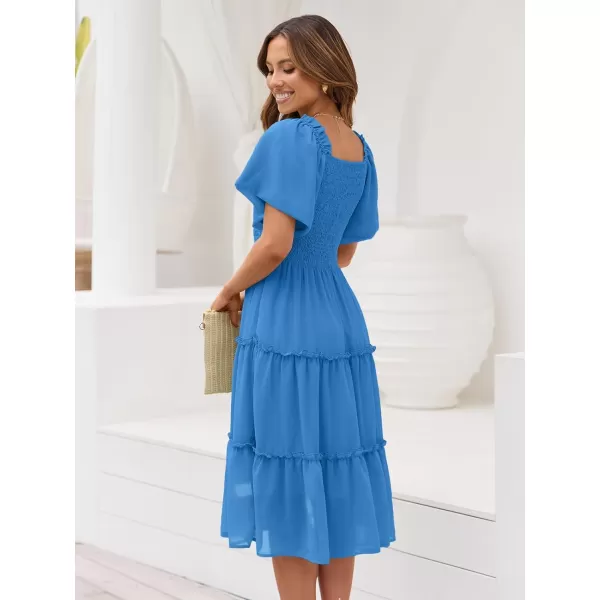 LILLUSORY Women's Summer Casual Flutter Sleeve Square Neck Smocked Midi Dress