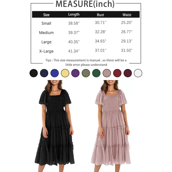 LILLUSORY Women's Summer Casual Flutter Sleeve Square Neck Smocked Midi Dress