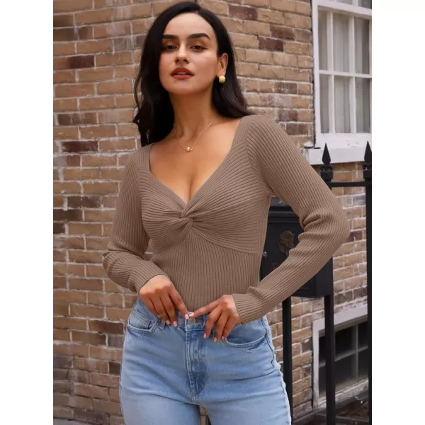 LILLUSORY Women's Sweater Sexy Twist Knot Top Ribbed Knit Long Sleeve Y2k Pullover Sweater Tops