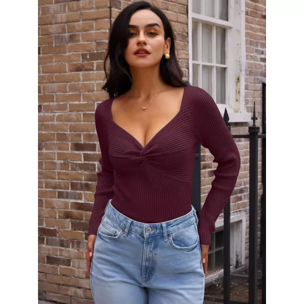 LILLUSORY Women's Sweater Sexy Twist Knot Top Ribbed Knit Long Sleeve Y2k Pullover Sweater Tops