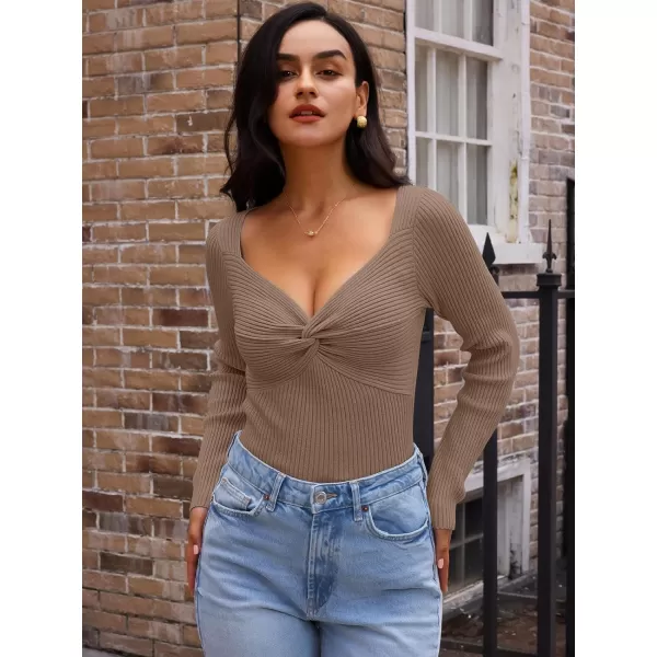 LILLUSORY Women's Sweater Sexy Twist Knot Top Ribbed Knit Long Sleeve Y2k Pullover Sweater Tops