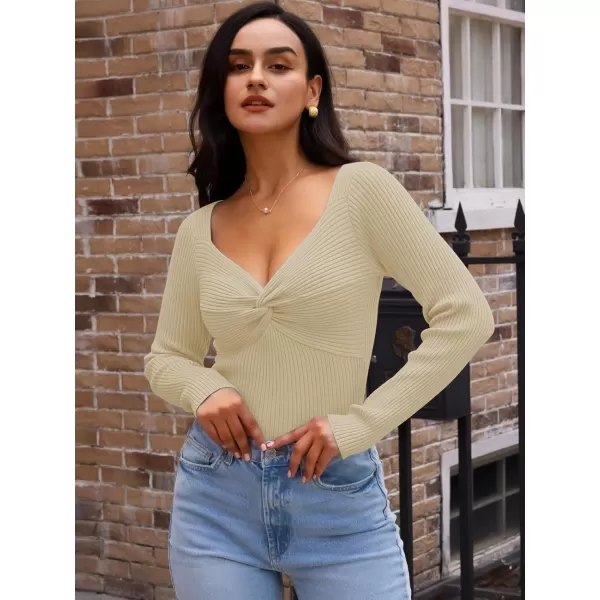 LILLUSORY Women's Sweater Sexy Twist Knot Top Ribbed Knit Long Sleeve Y2k Pullover Sweater Tops