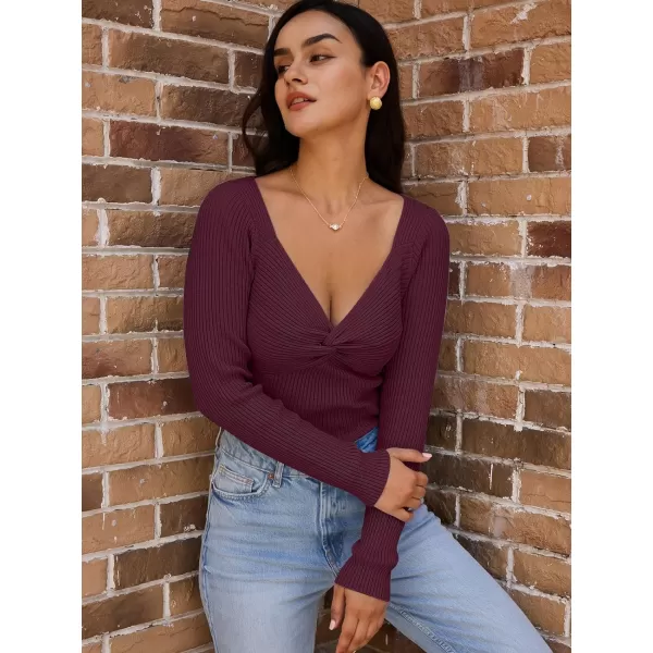 LILLUSORY Women's Sweater Sexy Twist Knot Top Ribbed Knit Long Sleeve Y2k Pullover Sweater Tops