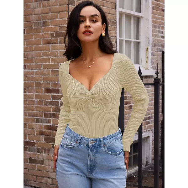LILLUSORY Women's Sweater Sexy Twist Knot Top Ribbed Knit Long Sleeve Y2k Pullover Sweater Tops