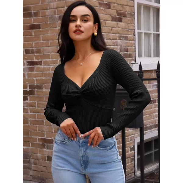 LILLUSORY Women's Sweater Sexy Twist Knot Top Ribbed Knit Long Sleeve Y2k Pullover Sweater Tops
