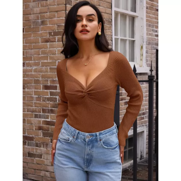 LILLUSORY Women's Sweater Sexy Twist Knot Top Ribbed Knit Long Sleeve Y2k Pullover Sweater Tops