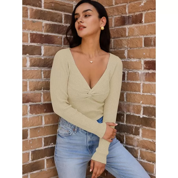 LILLUSORY Women's Sweater Sexy Twist Knot Top Ribbed Knit Long Sleeve Y2k Pullover Sweater Tops