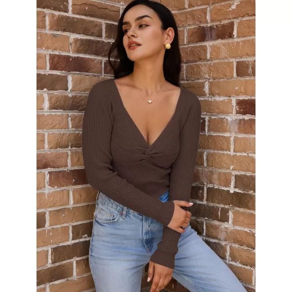 LILLUSORY Women's Sweater Sexy Twist Knot Top Ribbed Knit Long Sleeve Y2k Pullover Sweater Tops