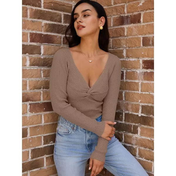 LILLUSORY Women's Sweater Sexy Twist Knot Top Ribbed Knit Long Sleeve Y2k Pullover Sweater Tops