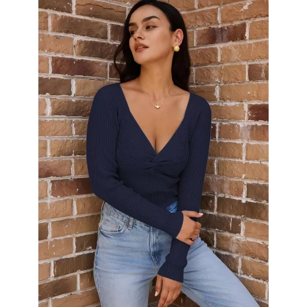 LILLUSORY Women's Sweater Sexy Twist Knot Top Ribbed Knit Long Sleeve Y2k Pullover Sweater Tops