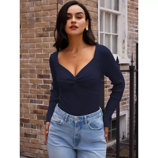 LILLUSORY Women's Sweater Sexy Twist Knot Top Ribbed Knit Long Sleeve Y2k Pullover Sweater Tops