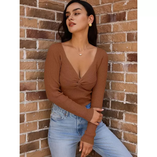 LILLUSORY Women's Sweater Sexy Twist Knot Top Ribbed Knit Long Sleeve Y2k Pullover Sweater Tops