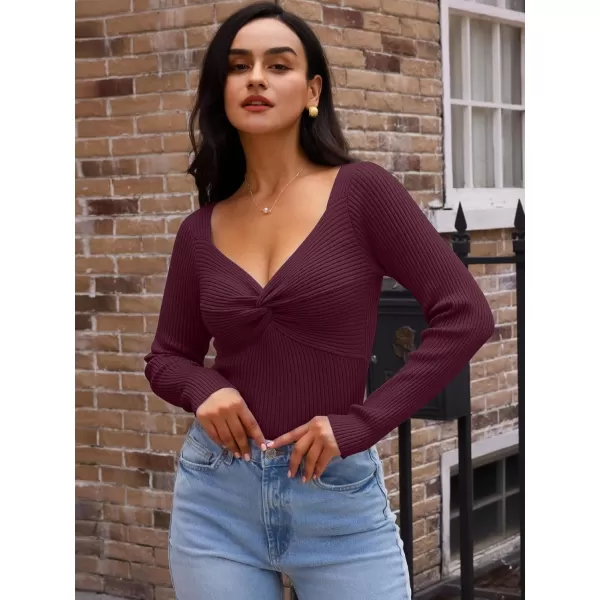 LILLUSORY Women's Sweater Sexy Twist Knot Top Ribbed Knit Long Sleeve Y2k Pullover Sweater Tops