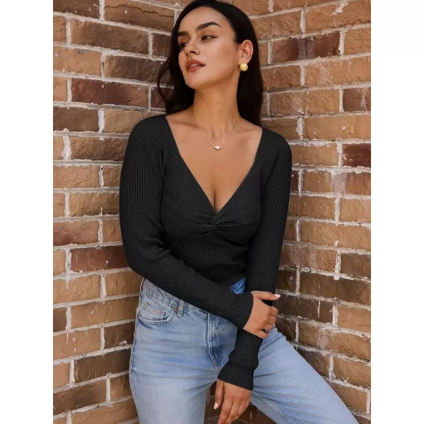 LILLUSORY Women's Sweater Sexy Twist Knot Top Ribbed Knit Long Sleeve Y2k Pullover Sweater Tops