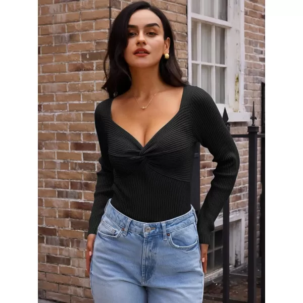 LILLUSORY Women's Sweater Sexy Twist Knot Top Ribbed Knit Long Sleeve Y2k Pullover Sweater Tops