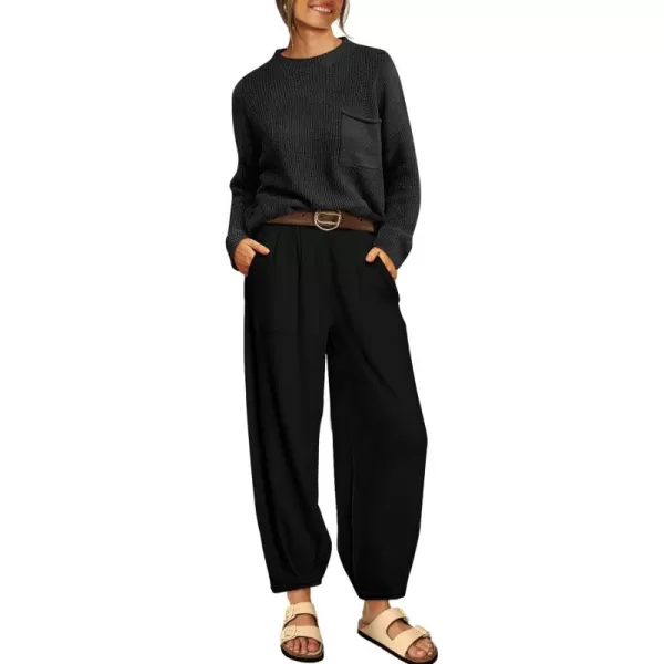 LILLUSORY 2 Piece Outfits For Women 2023 Fall Oversized Sweater Top And Pants Set