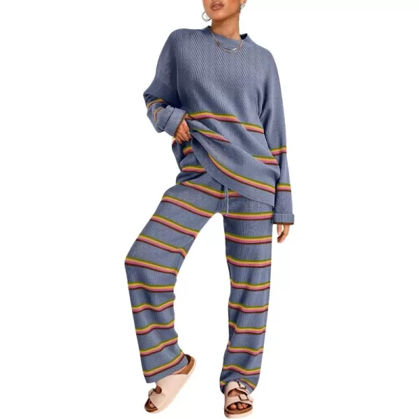 LILLUSORY 2 Piece Outfits for Women 2024 Oversized Striped Sweaters Sets Cozy Knit Sets