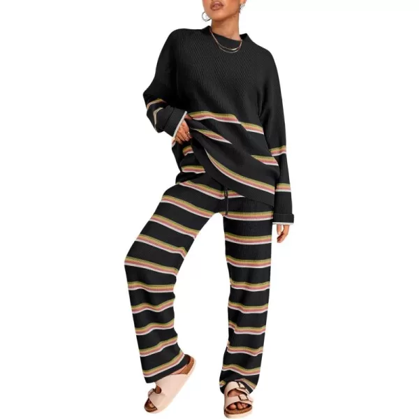 LILLUSORY 2 Piece Outfits for Women 2024 Oversized Striped Sweaters Sets Cozy Knit Sets